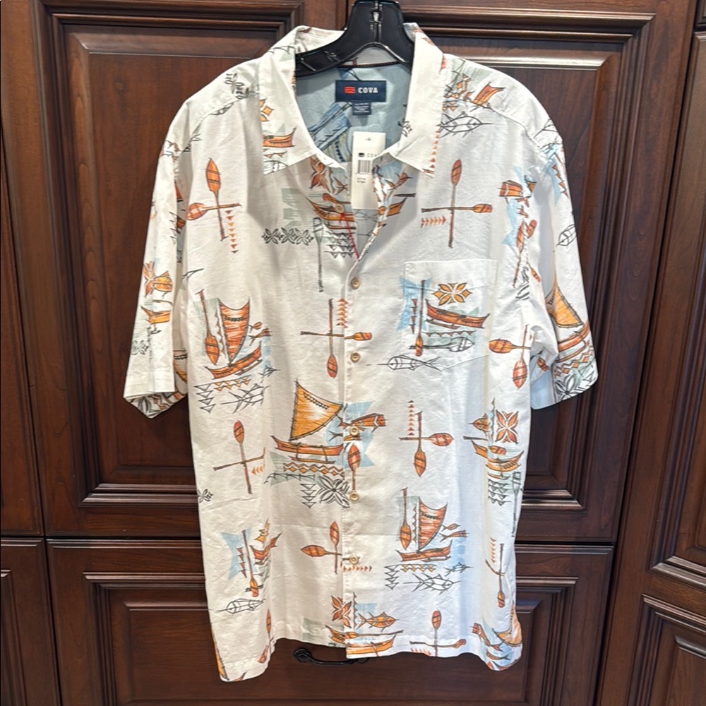 Cova Hawaiian Tiki Oasis Outrigger Shirt NWT